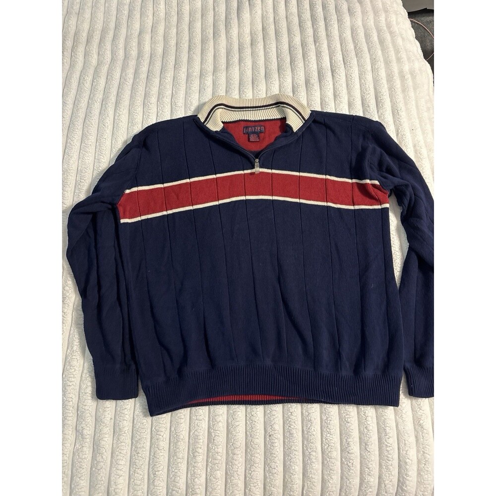 Vintage Jantzen Sweater Mens XL Pullover USA Red Blue stripe Prep Grandpa Academ